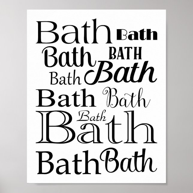 Bathroom Typography Black White Bath Sign (Front)