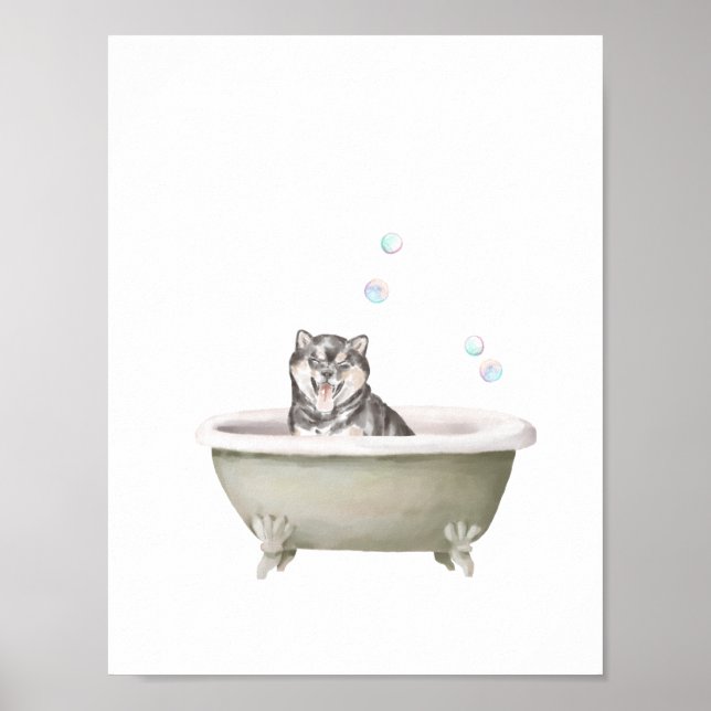 Bathroom Wall Art, Shiba Inu dog in a bathtub Post Poster (Front)
