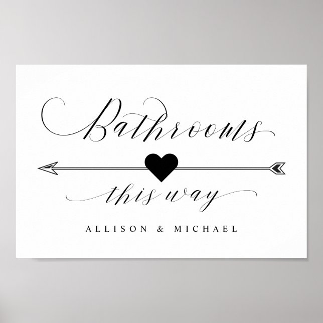 Bathrooms This Way Elegant Script Directional Sign (Front)