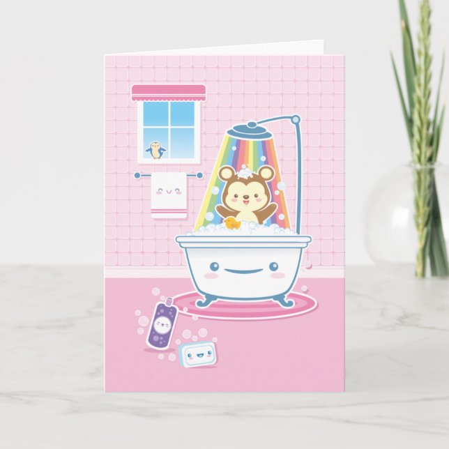 Bathtime Bear Greeting Card (Front)