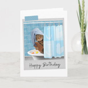 Bathtime Cat Funny Birthday Card