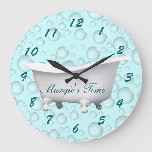 Bathtub & Bubbles Clock- customise & personalise Large Clock (Front)