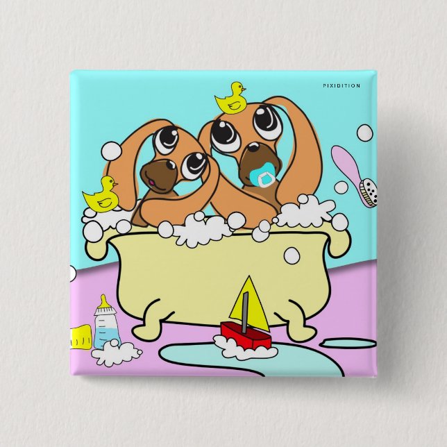 Bathtub Dachshund Puppy Button 5 (Front)