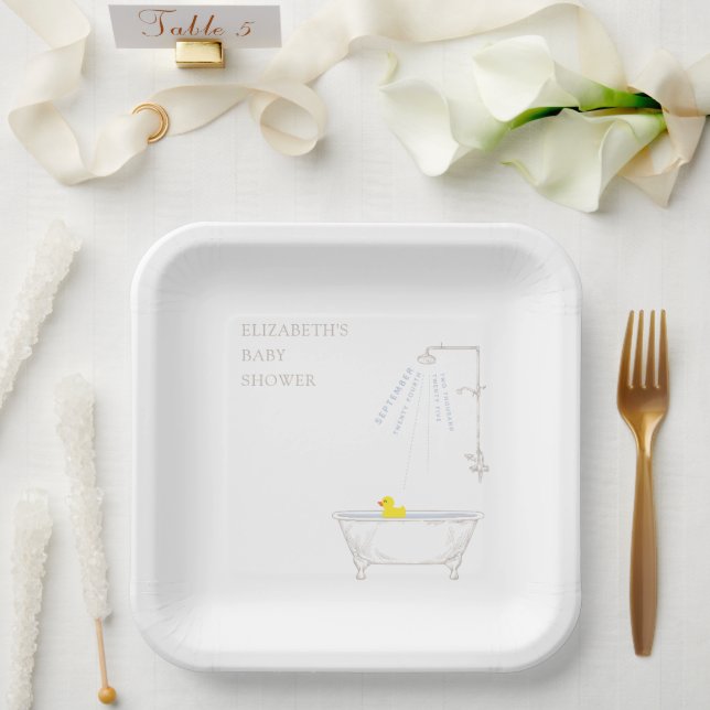 Bathtub Rubber Duck Baby Shower Gender Neutral Paper Plate (Wedding)