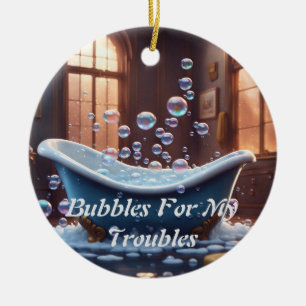Bathtub With Bubbles, Cute, Funny Cartoon  Ceramic Tree Decoration