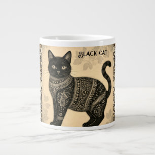Batik,Black Cat, Batik Cat, Vintage Style Large Coffee Mug