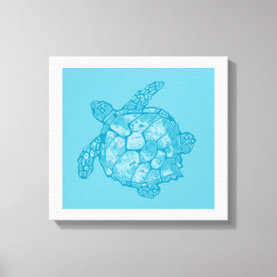 Batik Blue Sea Turtle Painting on Canvas Print