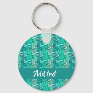 Batik blue swirls patterned key ring