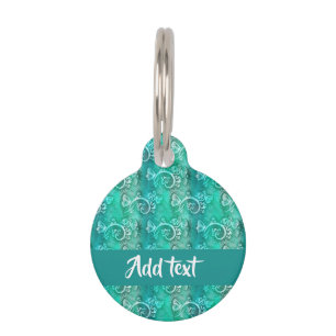 Batik blue swirls patterned pet tag