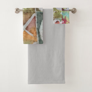 Batik Dye Blue Grey Circle Boho Bath Towel Set