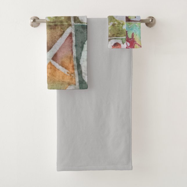 Batik Dye Blue Grey Circle Boho Bath Towel Set (Insitu)