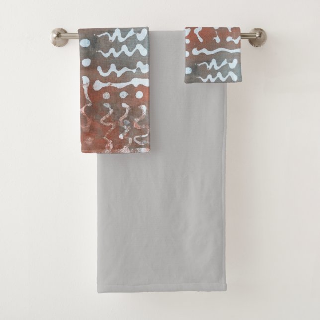 Batik Dye Blue Grey Circle Boho Bath Towel Set (Insitu)