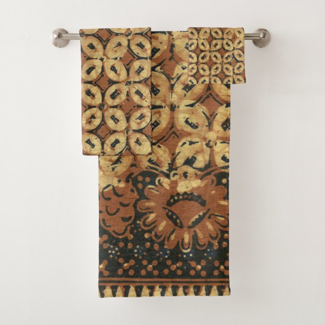 Batik Earthy Coffee Bean Elegant Rustic Rugged Bath Towel Set (Insitu)
