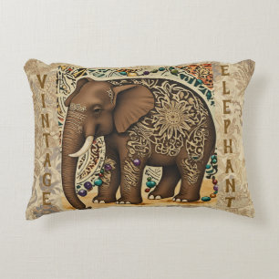 Batik,Elephant,Antique ,Vintage Style, Brown Decorative Cushion