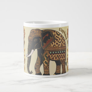 Batik Elephant, Vintage Style, Antique Large Coffee Mug