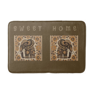 Batik Elephant Vintage Style Design,Elephant Retro Bath Mat