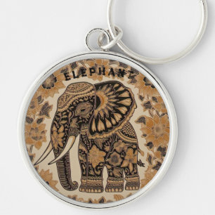 Batik Elephant Vintage Style Design, Retro Keycha Key Ring