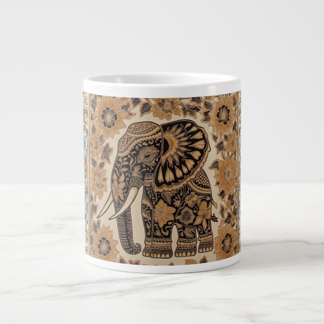 Batik Elephant Vintage Style Design, Speciality Mu Large Coffee Mug (Front)
