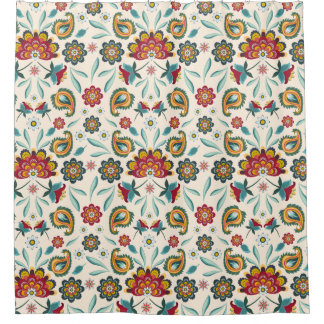 Batik Floral Boho Indonesian Style Shower Curtain