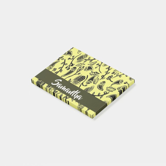 Batik floral brown pattern post-it notes (Angled)