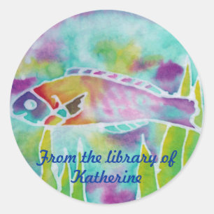 Batik Hinalea Wrasse Fish Custom Name Bookplates Classic Round Sticker
