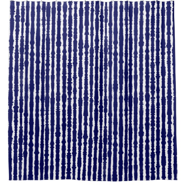 Batik Indigo Style Stripes Shower Curtain (Front)