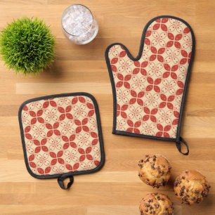 Batik Kawung, Indonesian Pattern, Javanese, Ethnic Oven Mitt & Pot Holder Set
