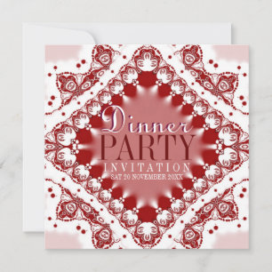 Batik Lace Red White Dinner Party Invitations