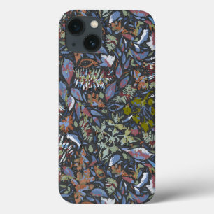 Batik Leaves Flowers Black iPhone 13 Case