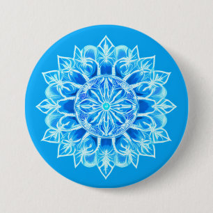 Batik Mandala Flower in Turquoise 7.5 Cm Round Badge