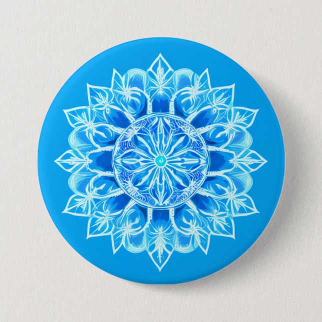 Batik Mandala Flower in Turquoise  7.5 Cm Round Badge (Front)