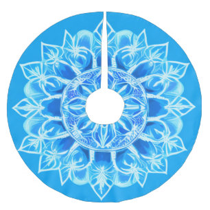 Batik Mandala Flower in Turquoise Brushed Polyester Tree Skirt
