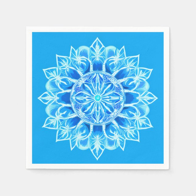 Batik Mandala Flower in Turquoise Napkin (Front)