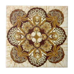 Batik Mandala in Brown and Tan Tile