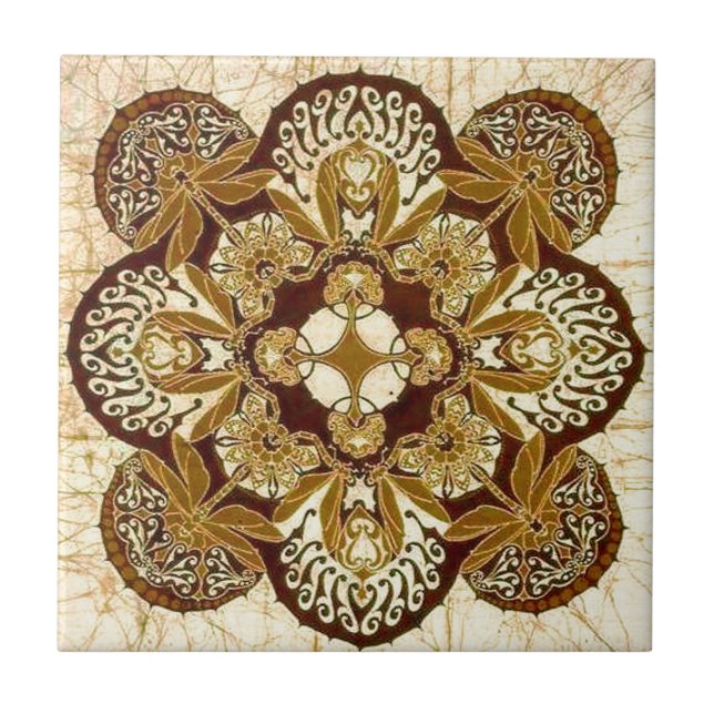 Batik Mandala in Brown and Tan Tile (Front)