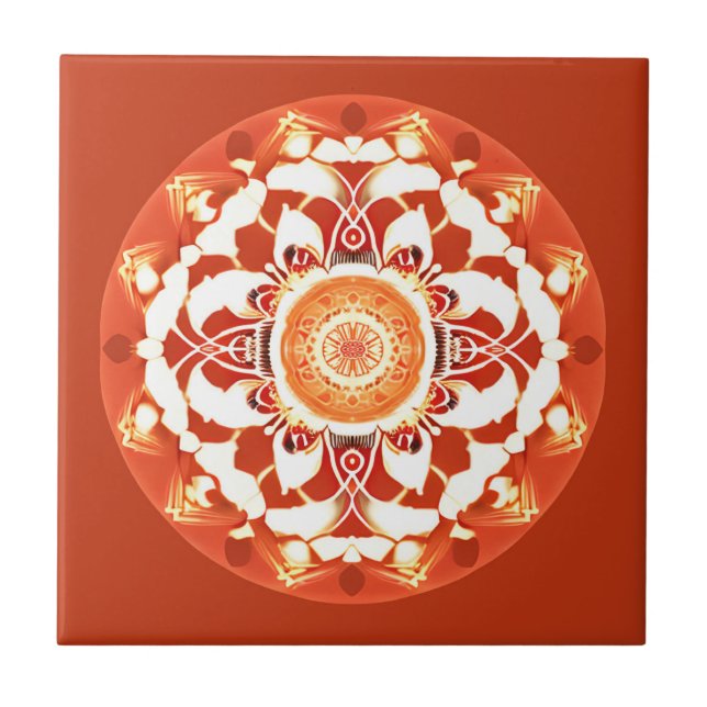 Batik Mandala Pattern in Rust Red  Tile (Front)