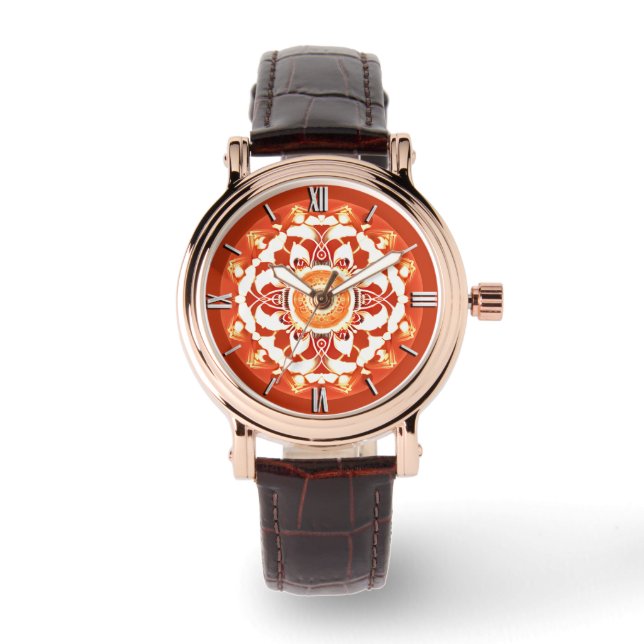 Batik Mandala Pattern in Rust Red  Watch (Front)
