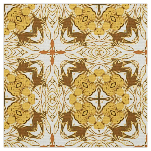 Batik Mandala Pattern Mustard Gold and Brown Fabric (Swatch)