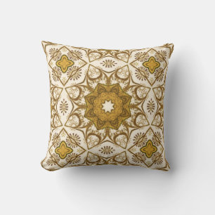 Batik Mandala Pattern Mustard Gold and Cream  Cushion