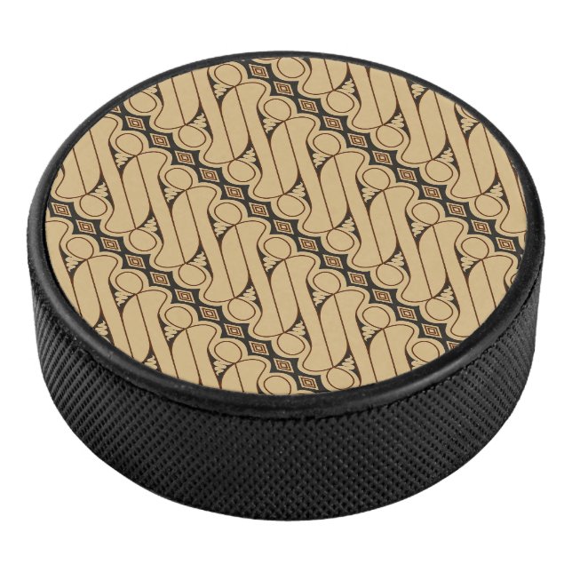 Batik Parang, Indonesian Pattern, Javanese, Ethnic Hockey Puck (3/4)