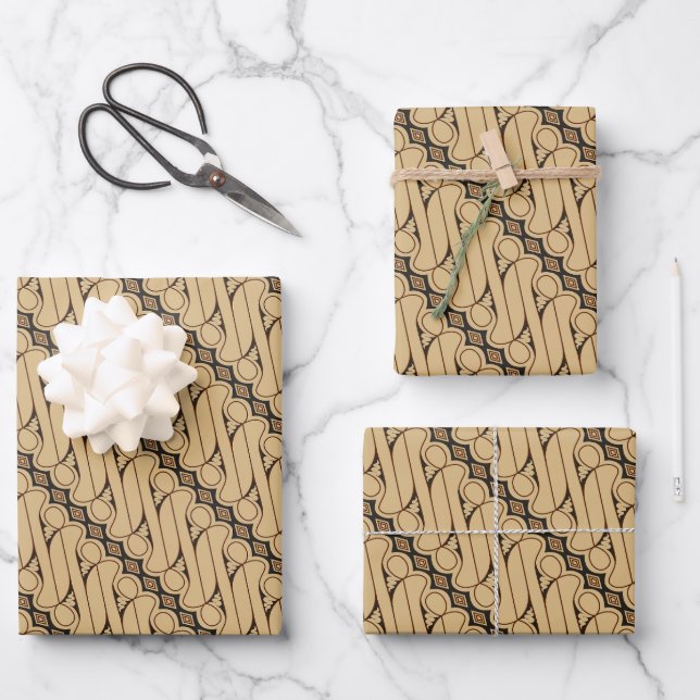 Batik Parang, Indonesian Pattern, Javanese, Ethnic Wrapping Paper Sheet (Front)