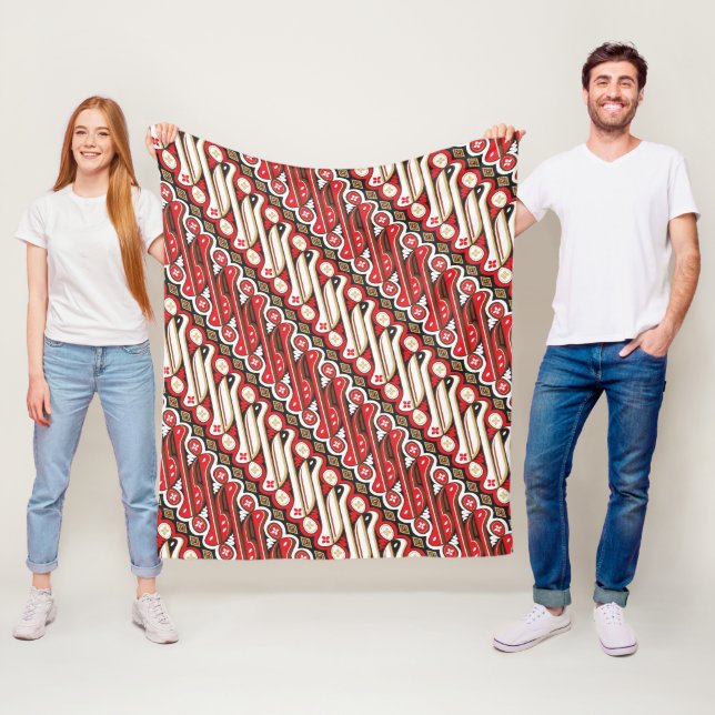 Batik Parang Seamless Pattern Red Fleece Blanket (In Situ)