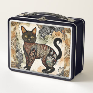 Batik Paterrn, Batik Cat, Black Cat, Vintage Style Metal Lunch Box