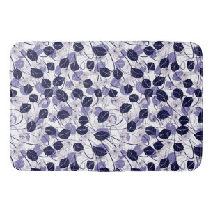 Batik Purple Leaves and Vines Illustration Pattern Bath Mat