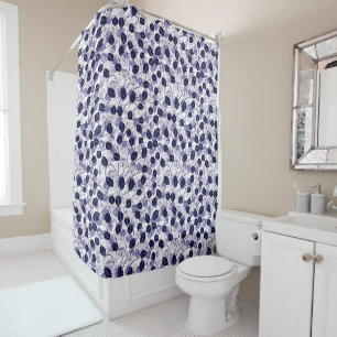 Batik Purple Leaves and Vines Illustration Pattern Shower Curtain