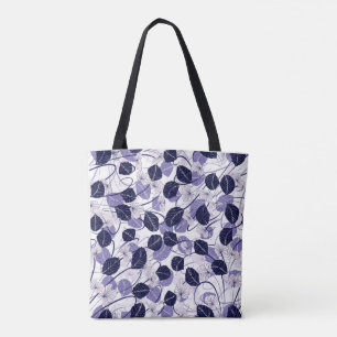 Batik Purple Leaves and Vines Illustration Pattern Tote Bag