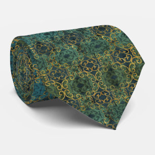 Batik Scroll Emerald and Gold Tie
