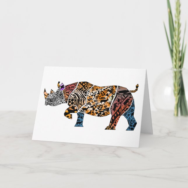Batik style Black Rhino Birthday Card (Front)