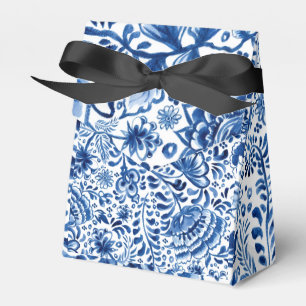 Batik Style Blue and White Floral photo Favour Box