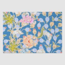 Batik Style Pattern Dots Flowers Blue Background